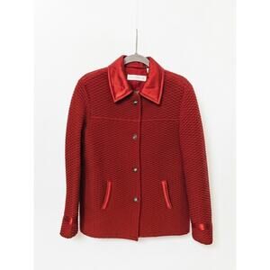 Dana Buchman Red Quilted Silk Lined Jacket Satin Trim Collar Cuffs W Size 8